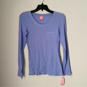 Jenni By Jennifer Moore Women’s Scoop Neck Long Sleeve Ribbed Blue Pajama Top XS